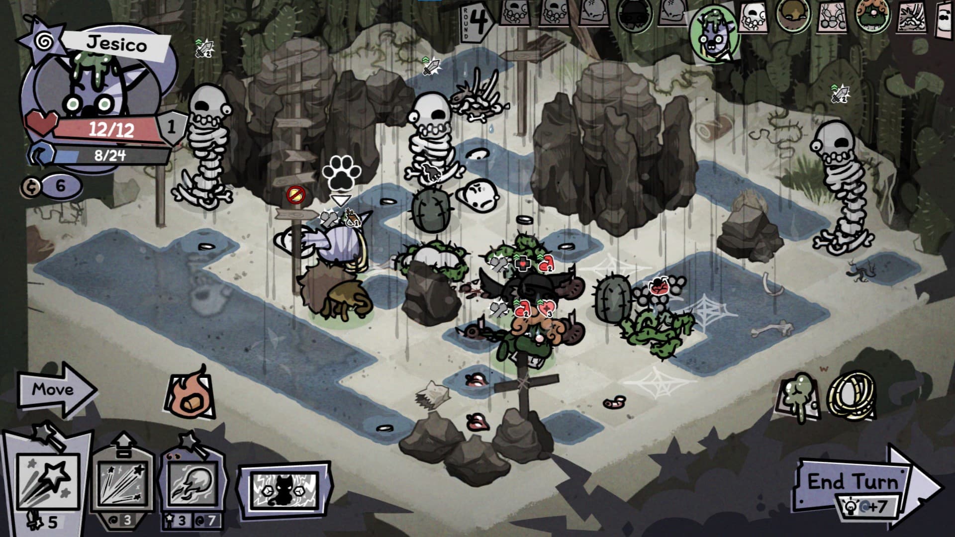 Tactical turn-based combat in Mewgenics with cats using special abilities